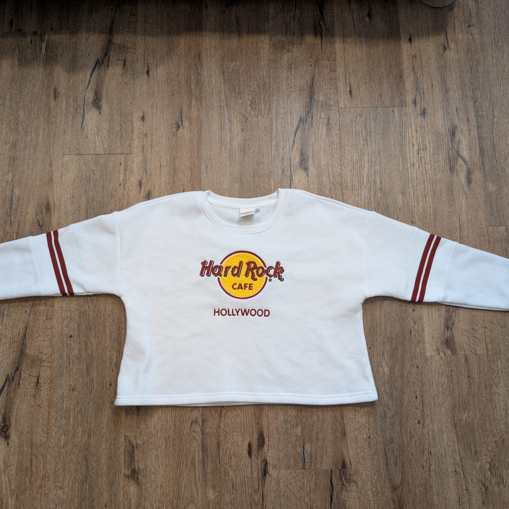 Hard Rock Cafe White Sweatshirt with Red Accents
